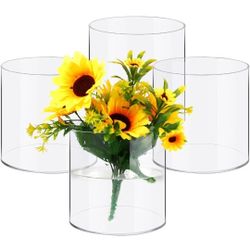 Qunclay 4 Pcs Acrylic Flower Vase Plastic Cylinder Vase for Centerpiece Decorative Clear Acrylic Cylinder Containers Break Resistant Round for Home Pa