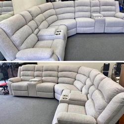 New Reclining Sectional.  Beige Fabric.  126” X 116”.  Free Delivery!