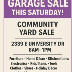 Garage Sale – Saturday 12/6