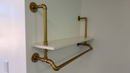 Industrial Pipe Wall Shelf  with golden bar