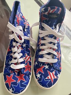 New Loudmouth 11High Top Athletic Sneakers Red Blue Stars Zip Closure shoes