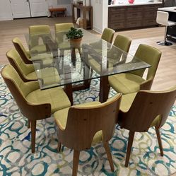 Mid-Century Modern Walnut Dining Table + 10 Chairs