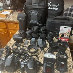 HUGE!! 2 Canon Cameras EOS T7 WIFI  /  Rebel XTI Photo Equipment Bundle