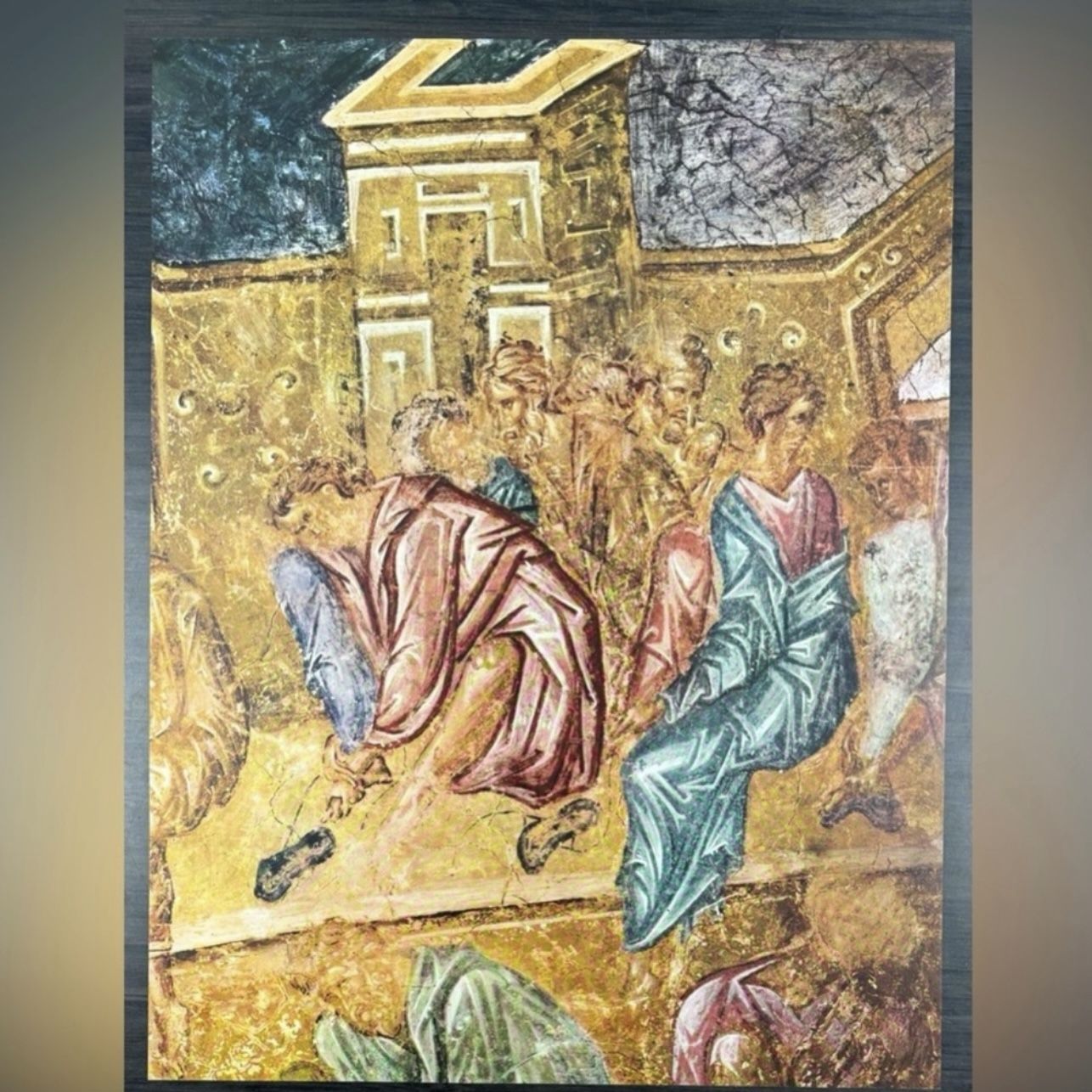 Original Vintage Fine Art Print Poster Medieval Bulgaria Wall Painting Artist Antique Collectible Printed Italy 1960’s Ivanovo. Washing of Feet: Apost