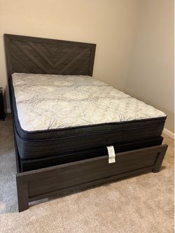 Queen bed frame with Mattress set 12” pillow top on sale for: