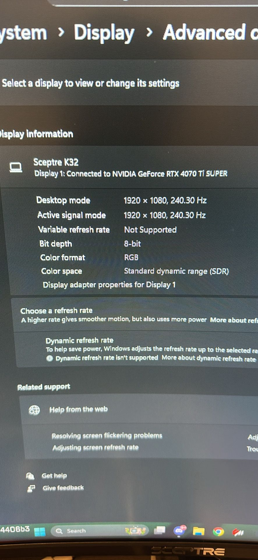 32in Sceptre 240hz Gaming Monitor