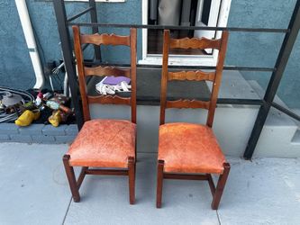 Dining room table chairs. High end wood. Very solid rustic.