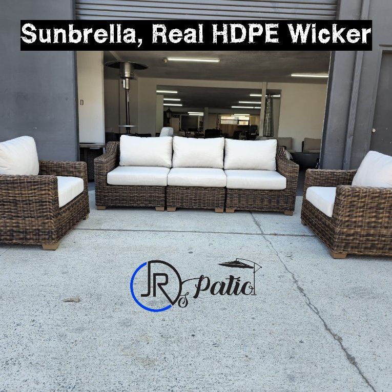 New Outdoor Patio Furniture HDPE Rounded Wicker Sunbrella Custom Modular