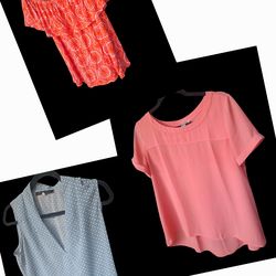 “Set of 3 stylish blouses: vivid orange Michael Kors, light orange LOFT, blue Ro