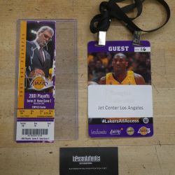 Kobe Bryant Autographed Ticket 2001 PLAYOFFS W GUEST PASS WITH COA . WITH IN PERSON AUTHENTICS COA 103348. GOOD CONDITION. 