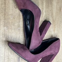 Suede Block Heel Pumps Size 8 Plum Burgundy Chunky Heels