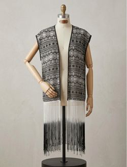 Black & White Geometric Fringe Vest free size