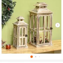 28 in./20 in. Large Rustic Wooden Lantern Decorative, Indoor/Outdoor Lantern for Home Decor 2-Pack