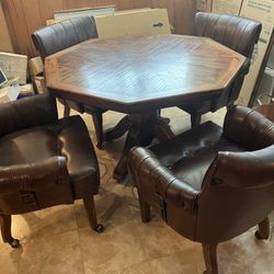 Game Table With 4 Leather Chairs