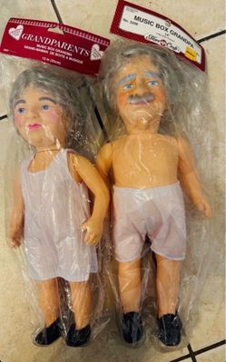 Music Box Grandpa #3208 14” Doll & Grandma #3207 13” Doll $10 for Both Together - NEW