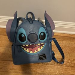 Disney Parks Stitch Blue Ears Face 2023 Mini Loungefly Backpack