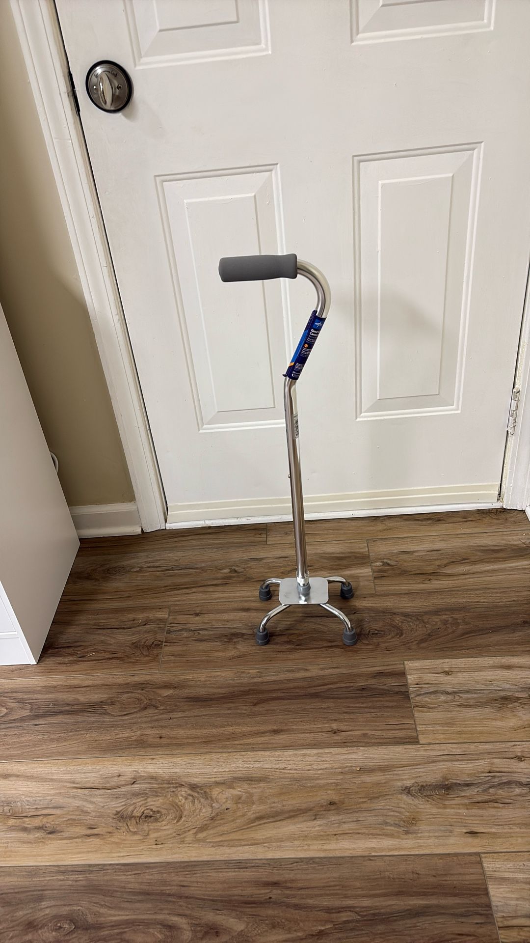 New Quad Cane - Adjustable Walking Cane with A Large Four-Pronged Base for Extra Stability - Foam Padded Offset Handle for Secure & Comfort Grip - Wor