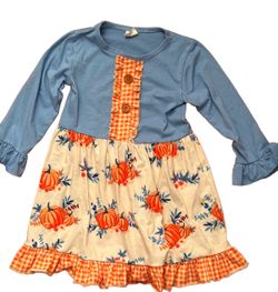 Girls 3T Pumpkin Long Sleeve Dress with Ruffles