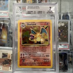 1999 Pokemon Base Set Charizard Unlimited  Holo Rare #4/102 BGS 7 NM