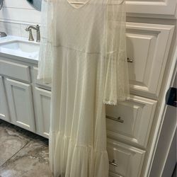 Girls Long Lace cream empire waist dress size 10-11Y