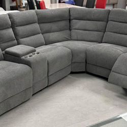 grey linen recliner sectional