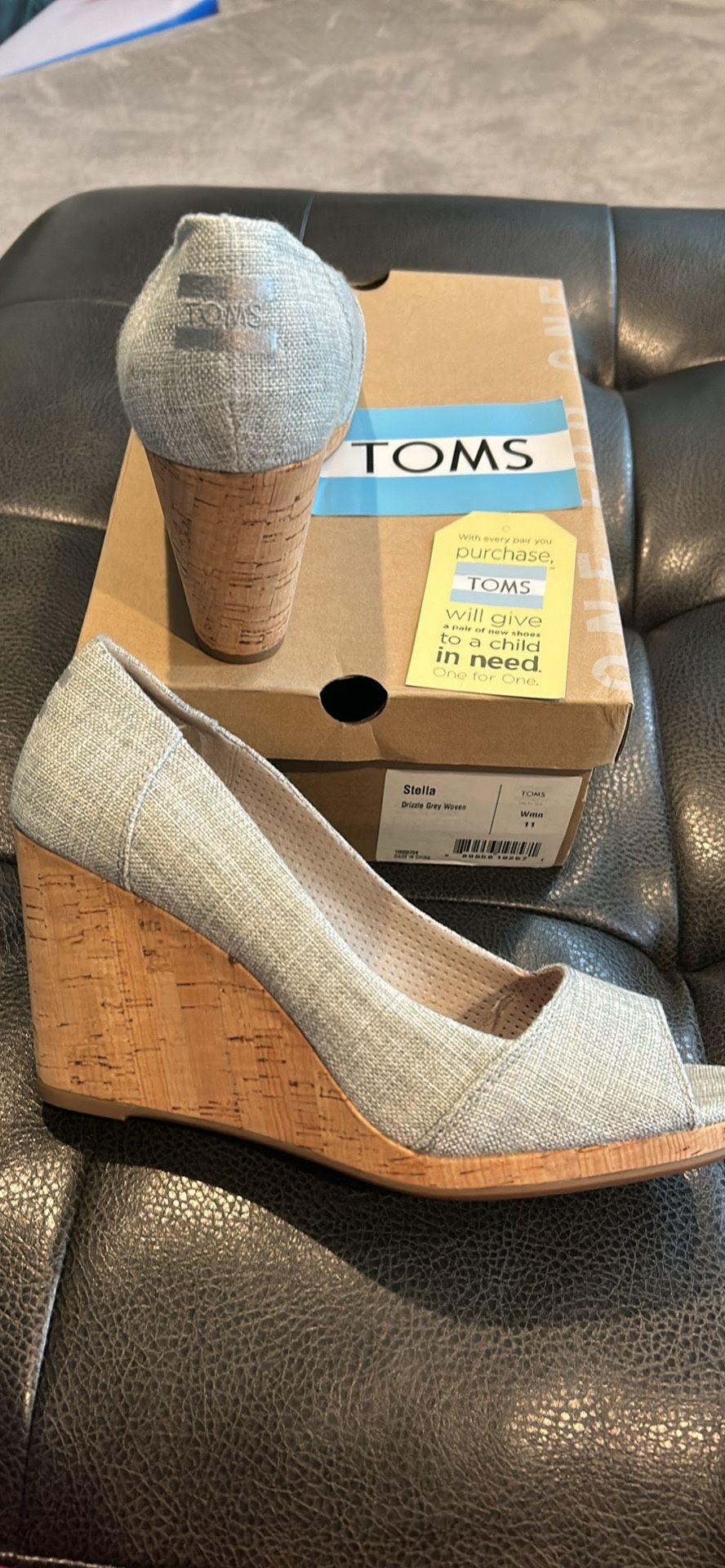 Women’s Size 11 Tom’s Gray Wedge Heel. Brand New In The Box