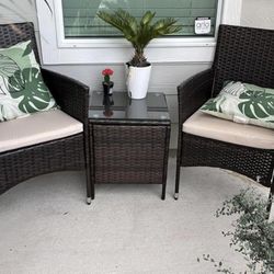 3 Pieces Outdoor Furniture Sets Rattan Wicker Chairs Patio Conversation Set