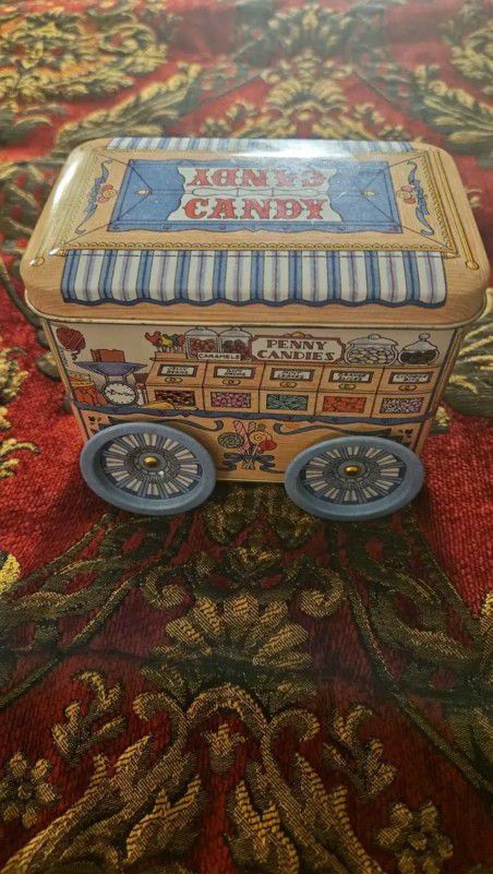 Vintage keller charles penny candy rolling tin candies box