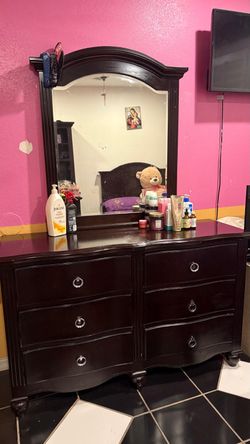 Dark Wood Dresser with Mirror