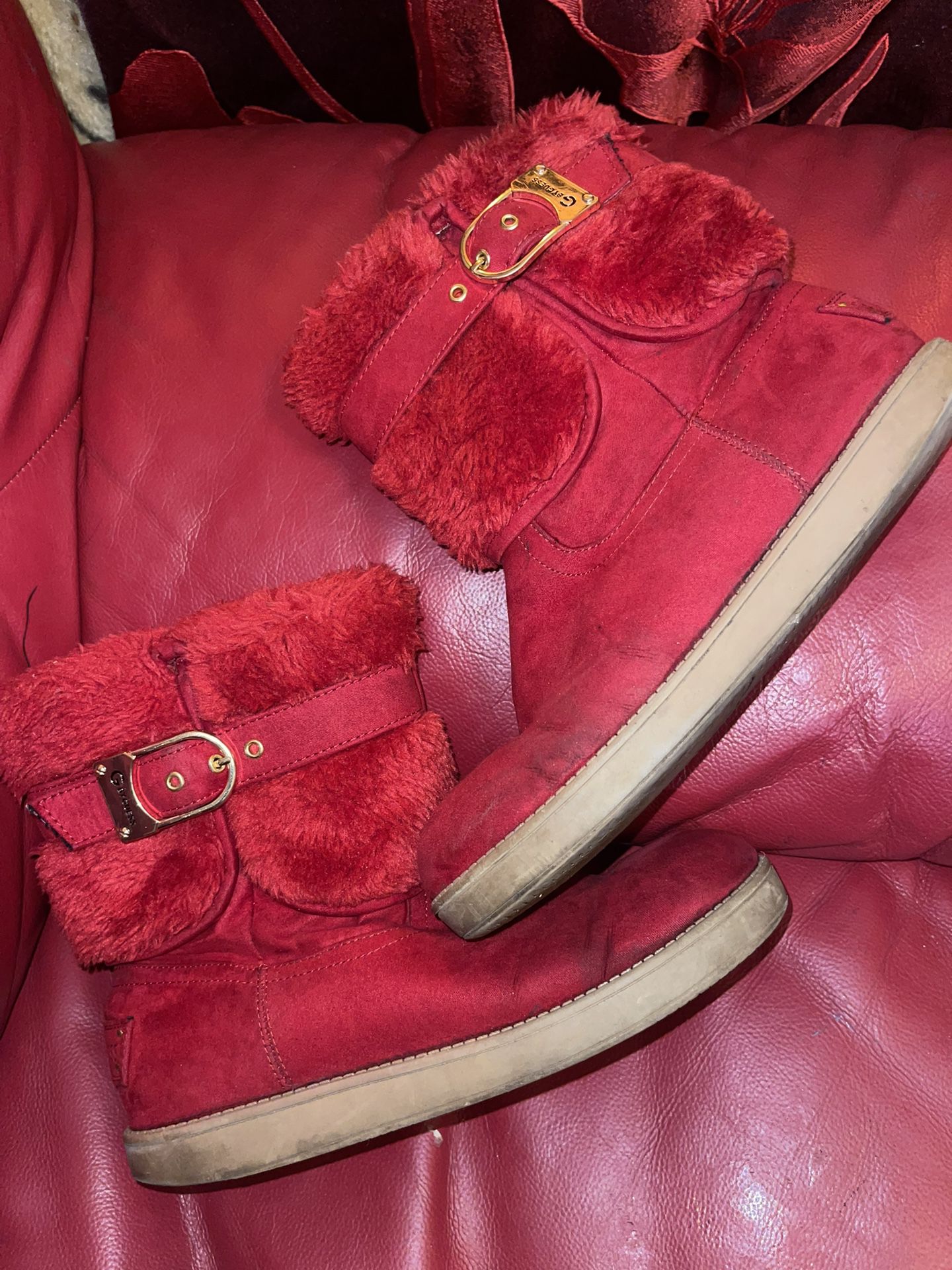 Guess Red Winter Faux Fur Boots 