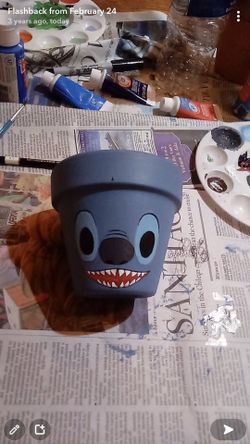 Stitch Hand painted Terra Cotta Pot