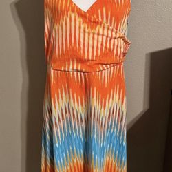 Orange/Blue Boho Sleeveless Stretchy Dress Sz XL