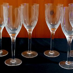 MCM LALIQUE Wine Flutes Champagne Glasses ANGEL WINGS Signed Set of 6 