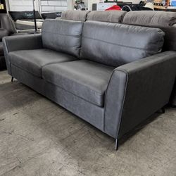 BRAND NEW Modern Faux Leather Sleeper Sofa Pull-Out Bed with Queen Memory Foam Mattress