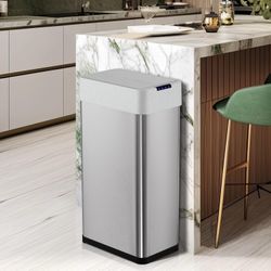 18.5 Gal Automatic Trash Can, 70L Stainless Steel Motion Sensor Garbage Bin, Touchless Brushed Wastebasket, W/Butterfly, Soft-Close Lid, for Living, D