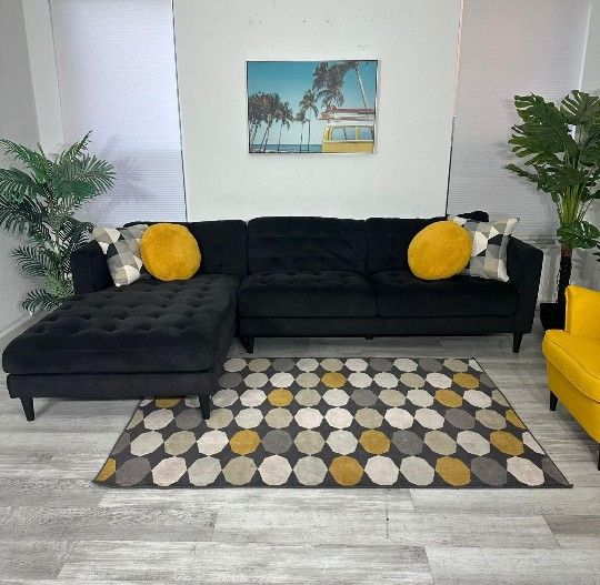 Like New: Black Velvet 2pcs Sectional Sofa (Delivery Option)