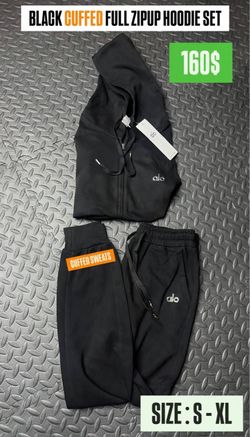 Alo Black Full Zip Hoodie and Sweatpants Set