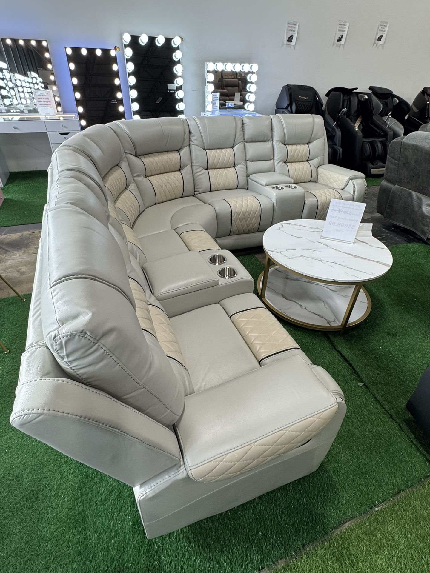 Grey and Beige Living Room Recliner Sectional (12/26) / Reclinable seccional de sala de estar gris y beige
