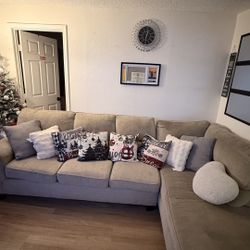 Beige L-Shape Sectional Couch – Clean & Comfy