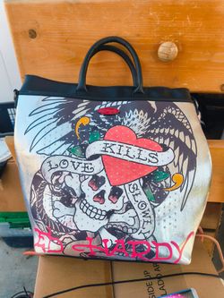 Ed Hardy Love Kills Slowly Skull Heart Studded Rhinestone Zip Crossbody Bag