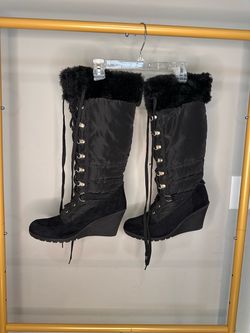 Black Wedge Knee-High Winter Boots