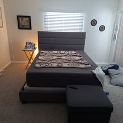 2 Queen Memory Foam Mattresses With Boxspring And Bed Frame With Headboards 