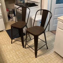 Rustic Style Metal And Wood High Chairs 
