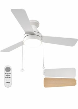 Passky Ventiladores de techo con luces, ventilador de techo de perfil bajo de 42 pulgadas con cadena de tracción y control remoto, montaje empotrado, 