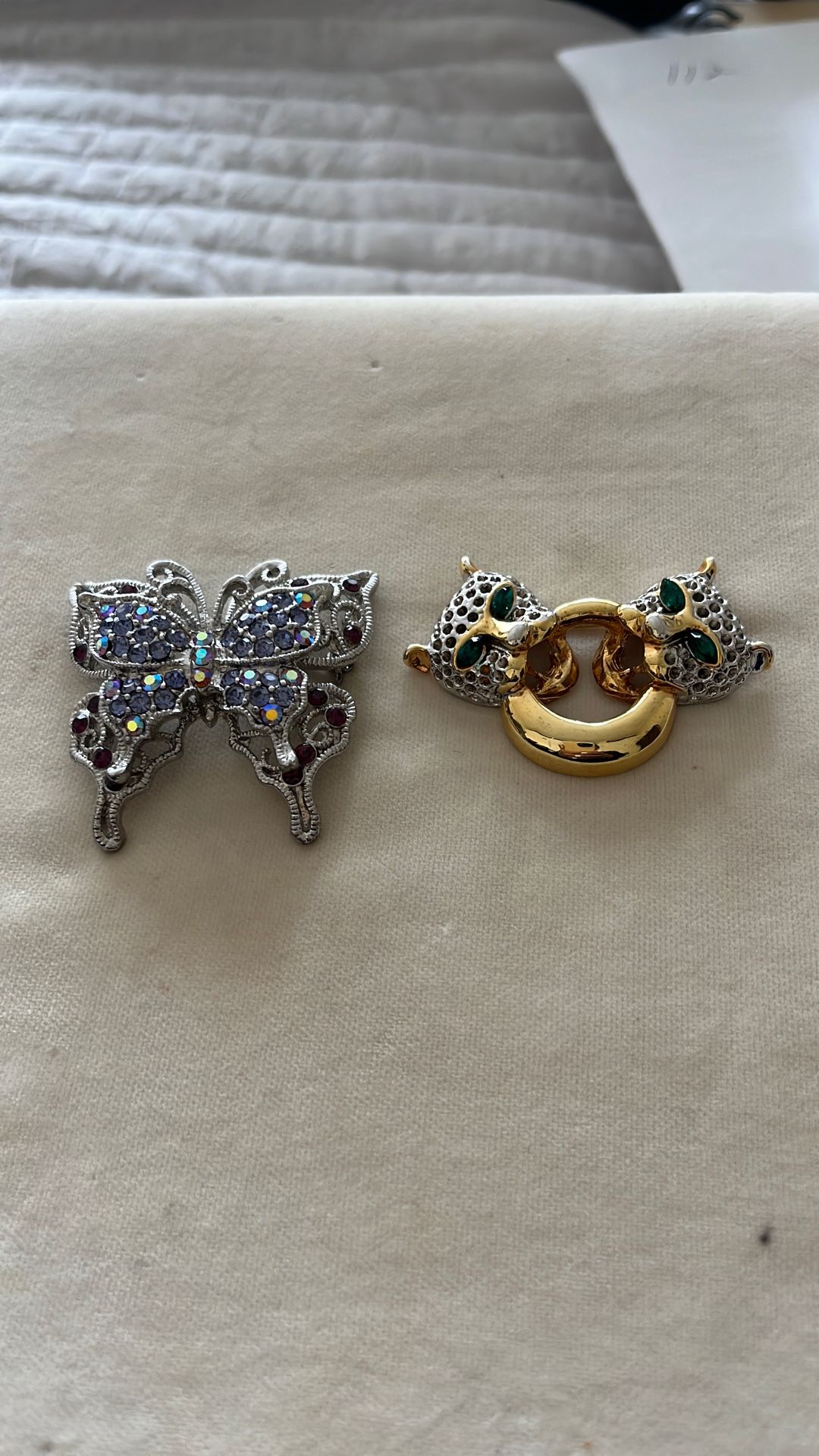 Two Brooches Butterfly And Tiger Brooches