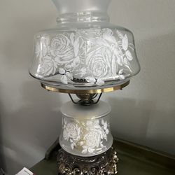 Vintage Hurricane Lamp With Rose Etching