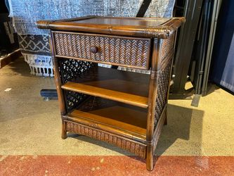 PIER 1 Dark-Stained Rattan And Bamboo 1-Drawer Nightstand