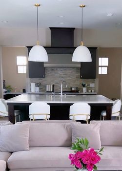 Crate & Barrel Maddox Large White Dome Pendant Lights (Pair) – Brass – 18.5”