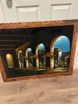 Framed Arch Archway Oil Painting on Black Velvet
