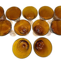 10 Artland Iris Amber Water/Wine Goblet Hand Blown Bubble Clear Stem 8.25"